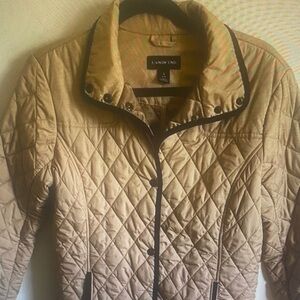 Lands' End Tan with Brown Trim Quilted Snap up Lightweight Jacket Womens Small